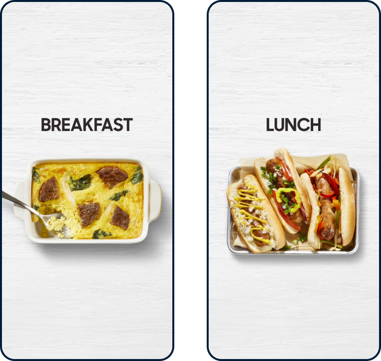 Breakfast and Lunch dishes made using Beyond Meat products