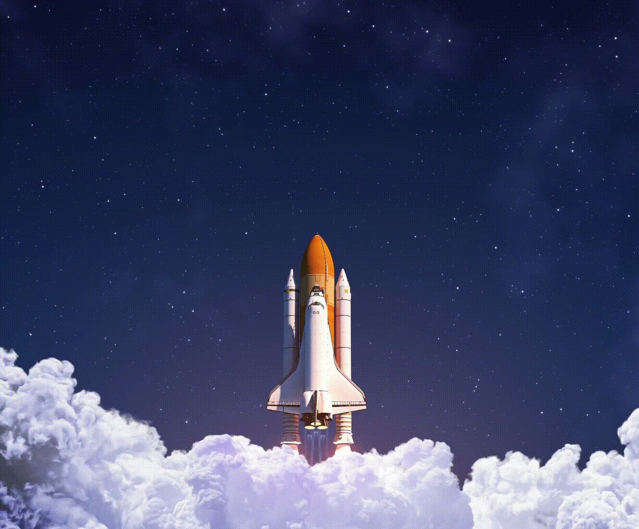 Rocket ship shooting up in the sky
