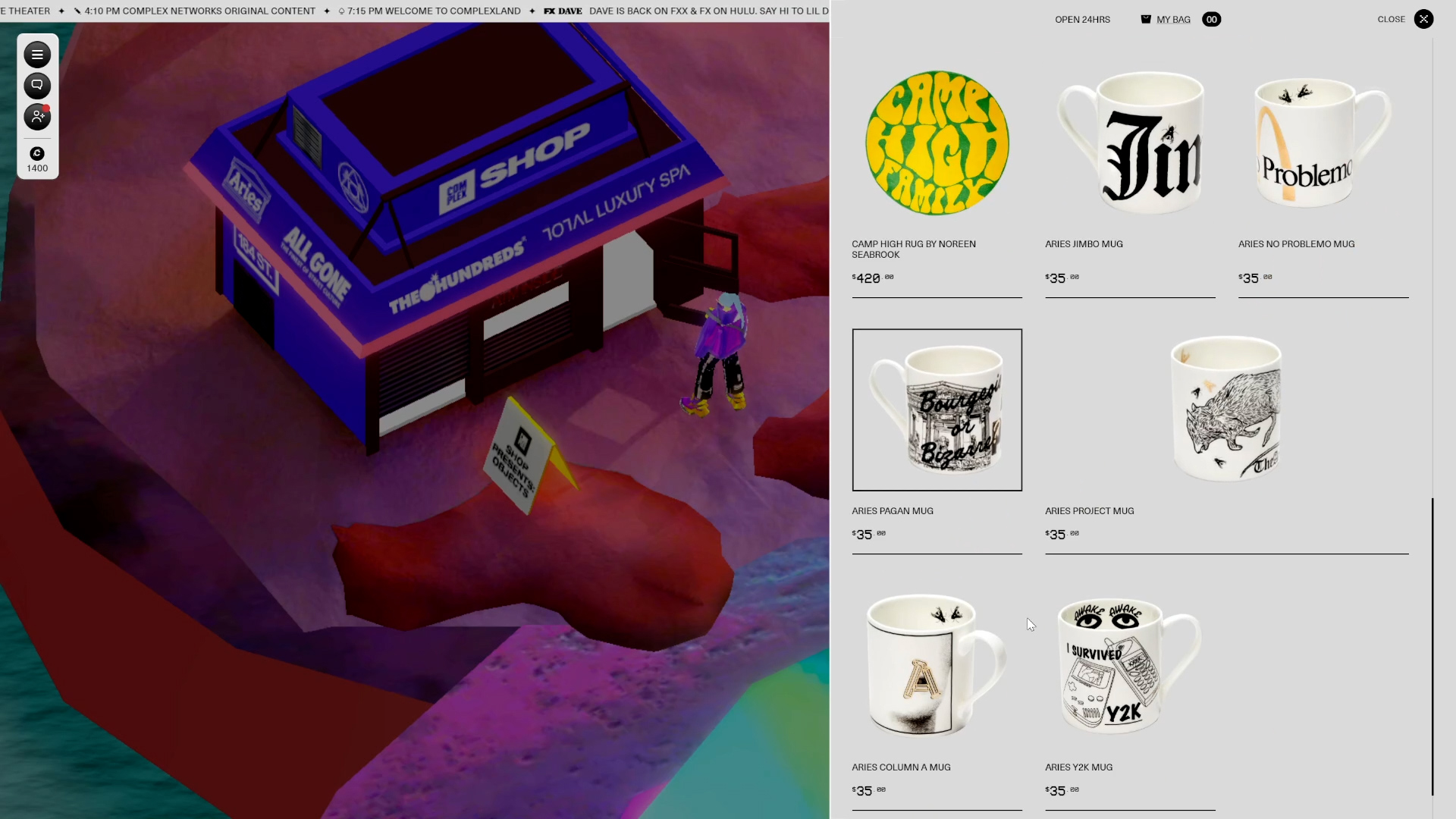 A bunch of shoppable merch is look through at the Complex store