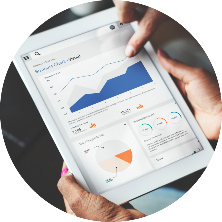A tablet showing a graph increasing