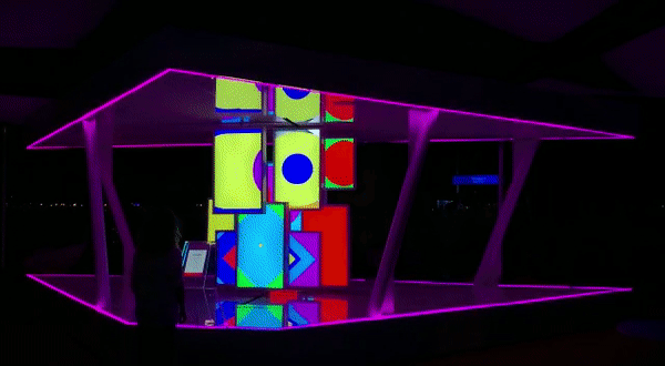 A colorful exhibit changes colors
