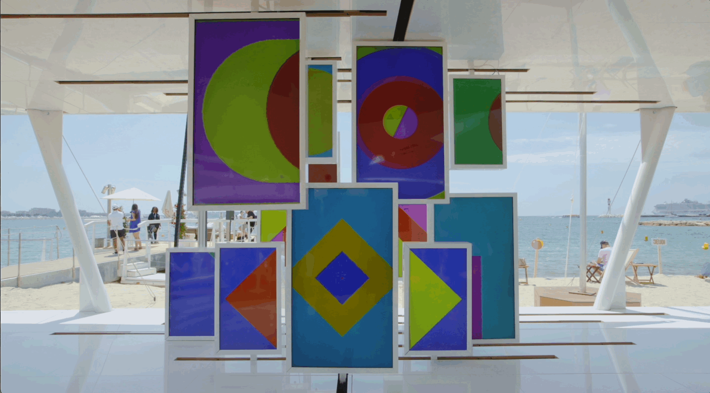 A bunch of large panels showing colorful interchangeable designs