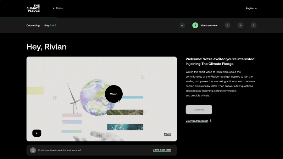 Climate pledge website interface