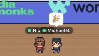 Two avatars talking to each other and dancing