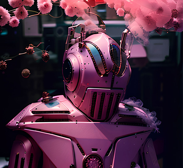 A person in a pink spacesuit surrounded by pink smoke