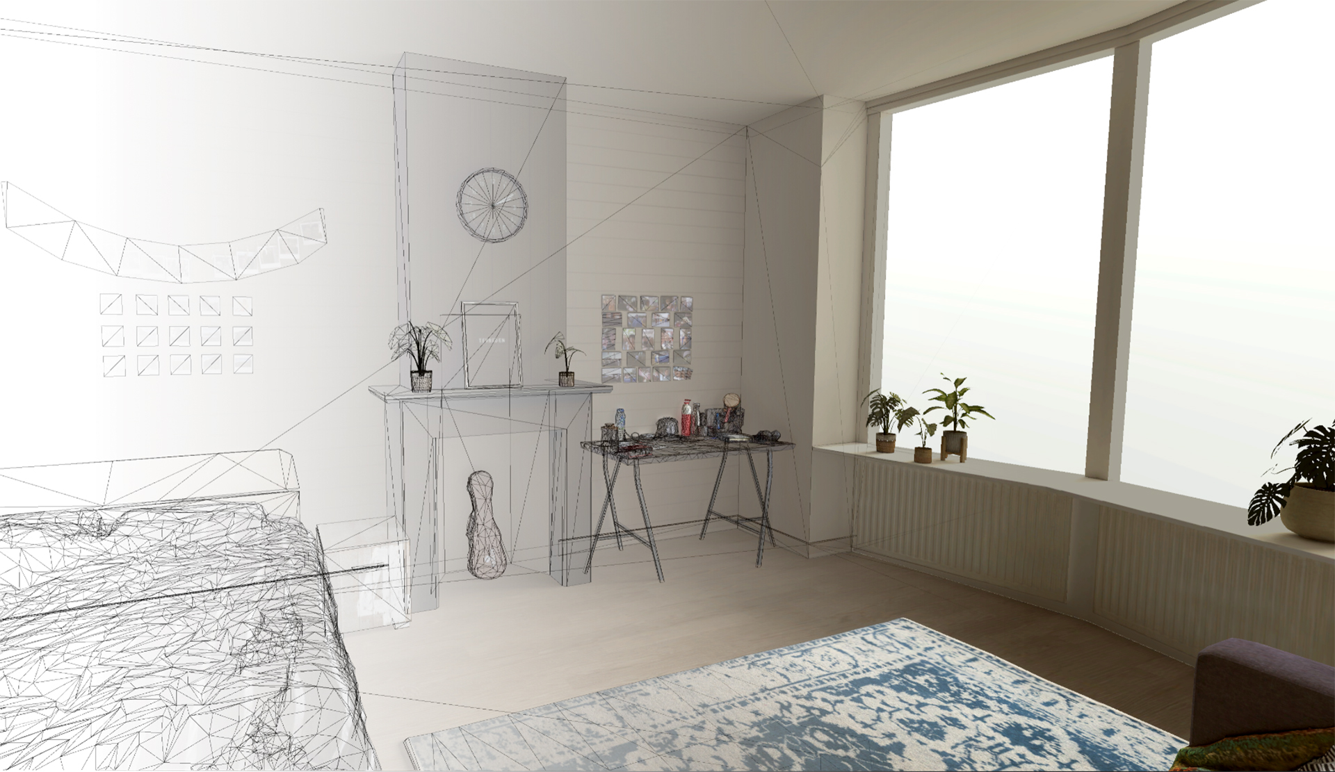 An XR rendering of a bedroom