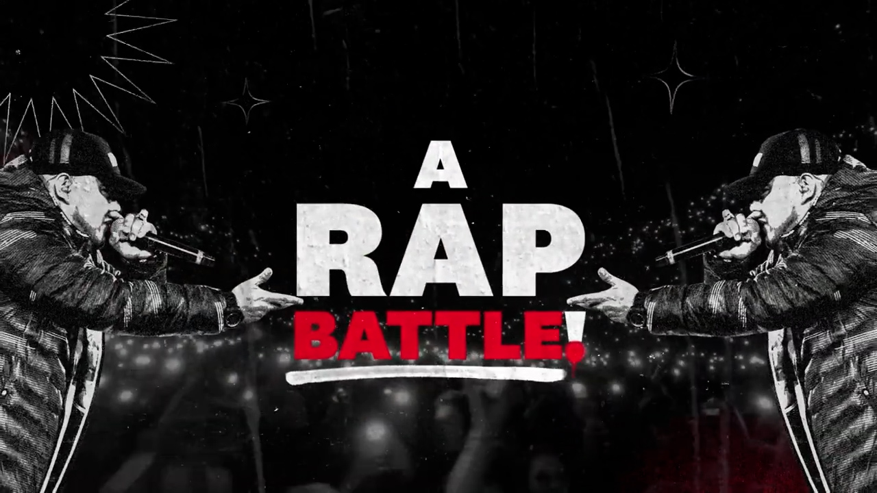 Black and white poster with Mexico’s top freestyling artist ‘Aczino’ left and right and the white copy in the center that says A RAP BATTLE.