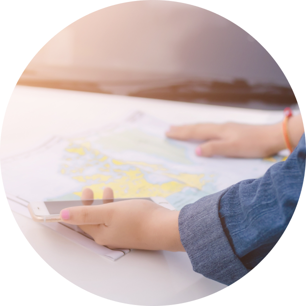 A person working on a map