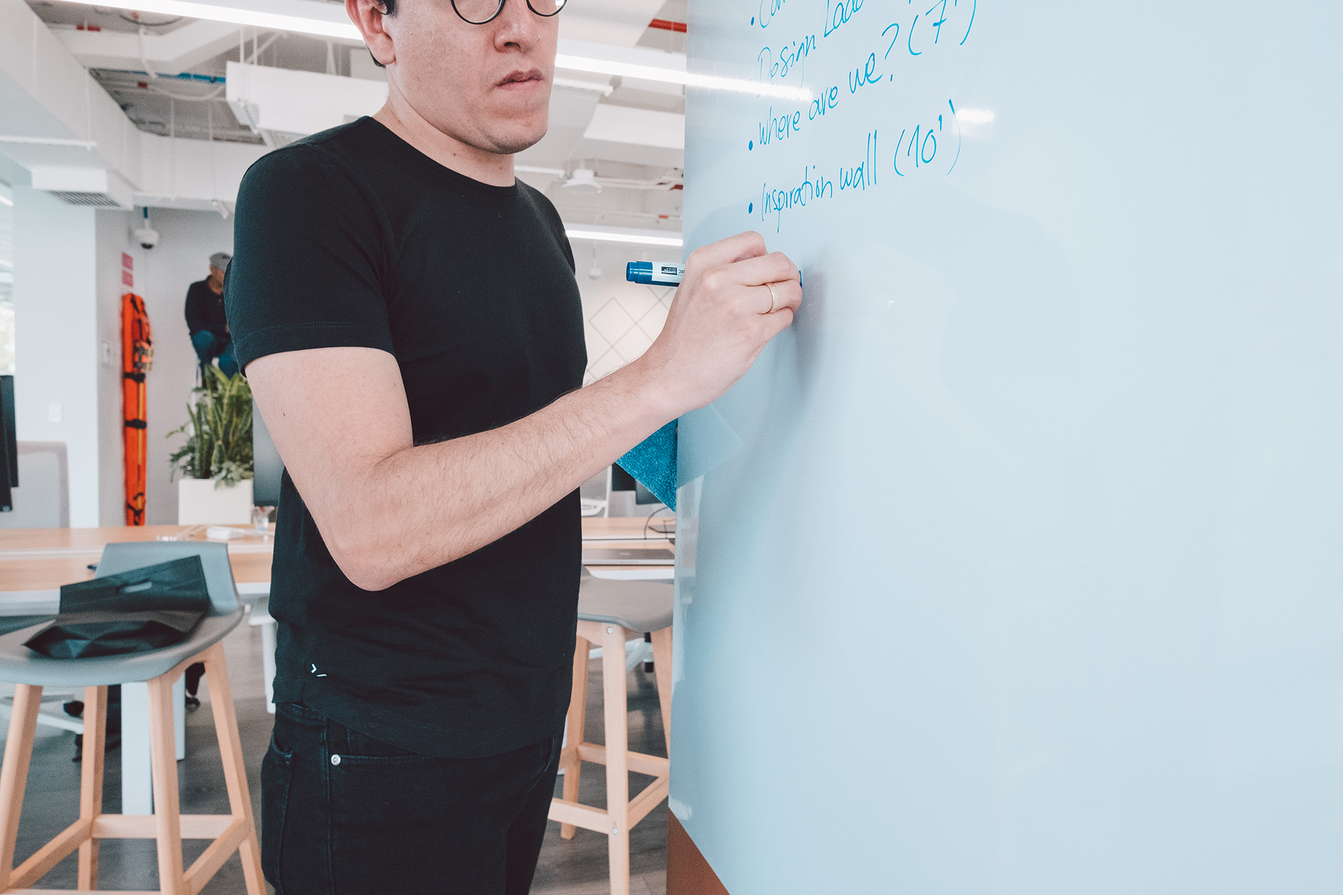 A person writing on a whiteboard