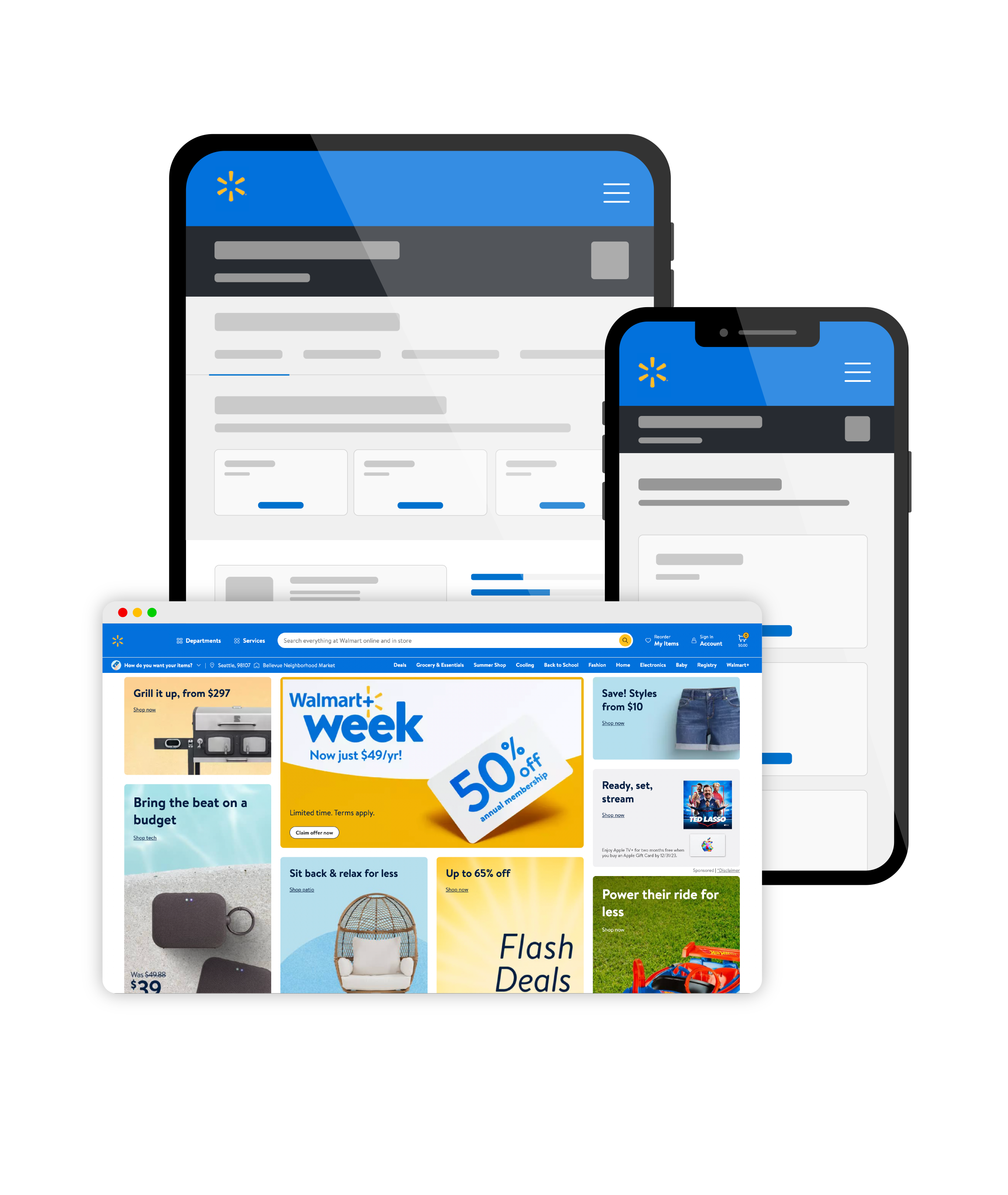 Walmart storefront pages on phone screens