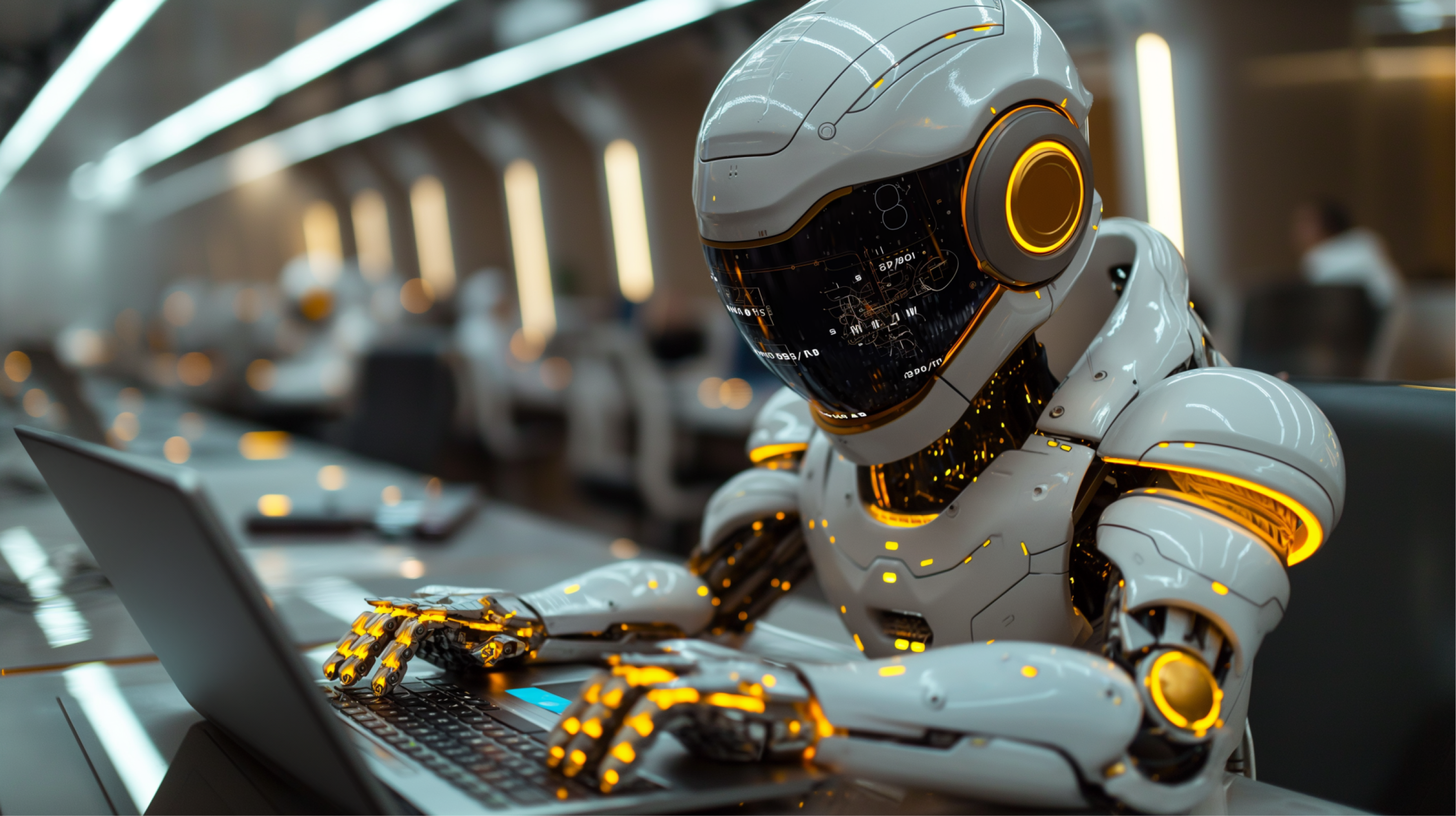 Image depicting a robot typing on a computer