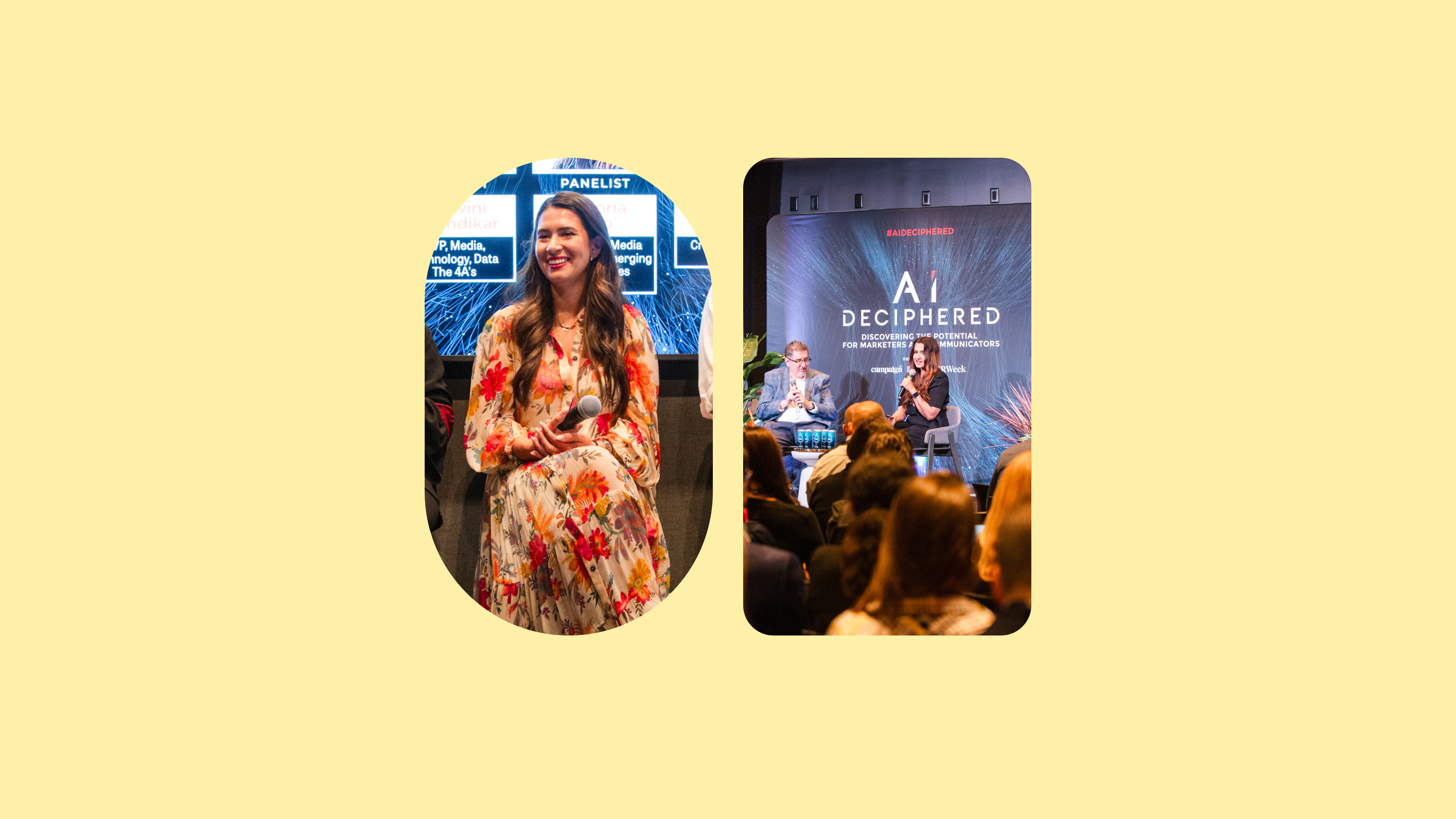 two photos of the AI Deciphered event