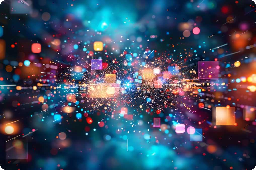 A bunch of small lens flares showing in a galaxy of stars