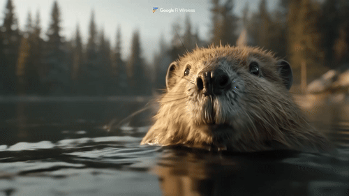 A beaver showing off his fortified dam made of wood.