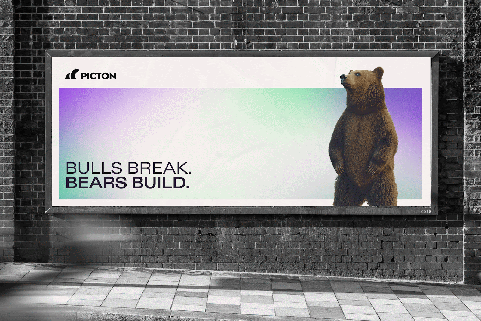 A mockup of a billboard advertisement for Picton featuring the bear mascot.
