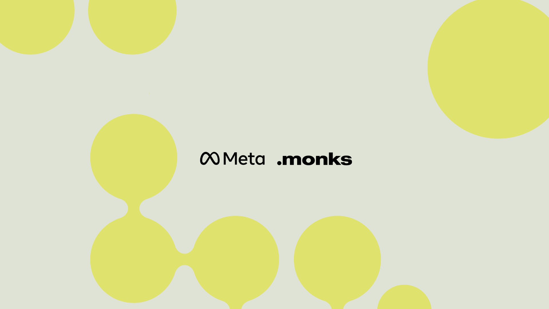 Meta and Monks partnership logo displayed over abstract interconnected green circular nodes, representing compound assurance and marketing data loops.