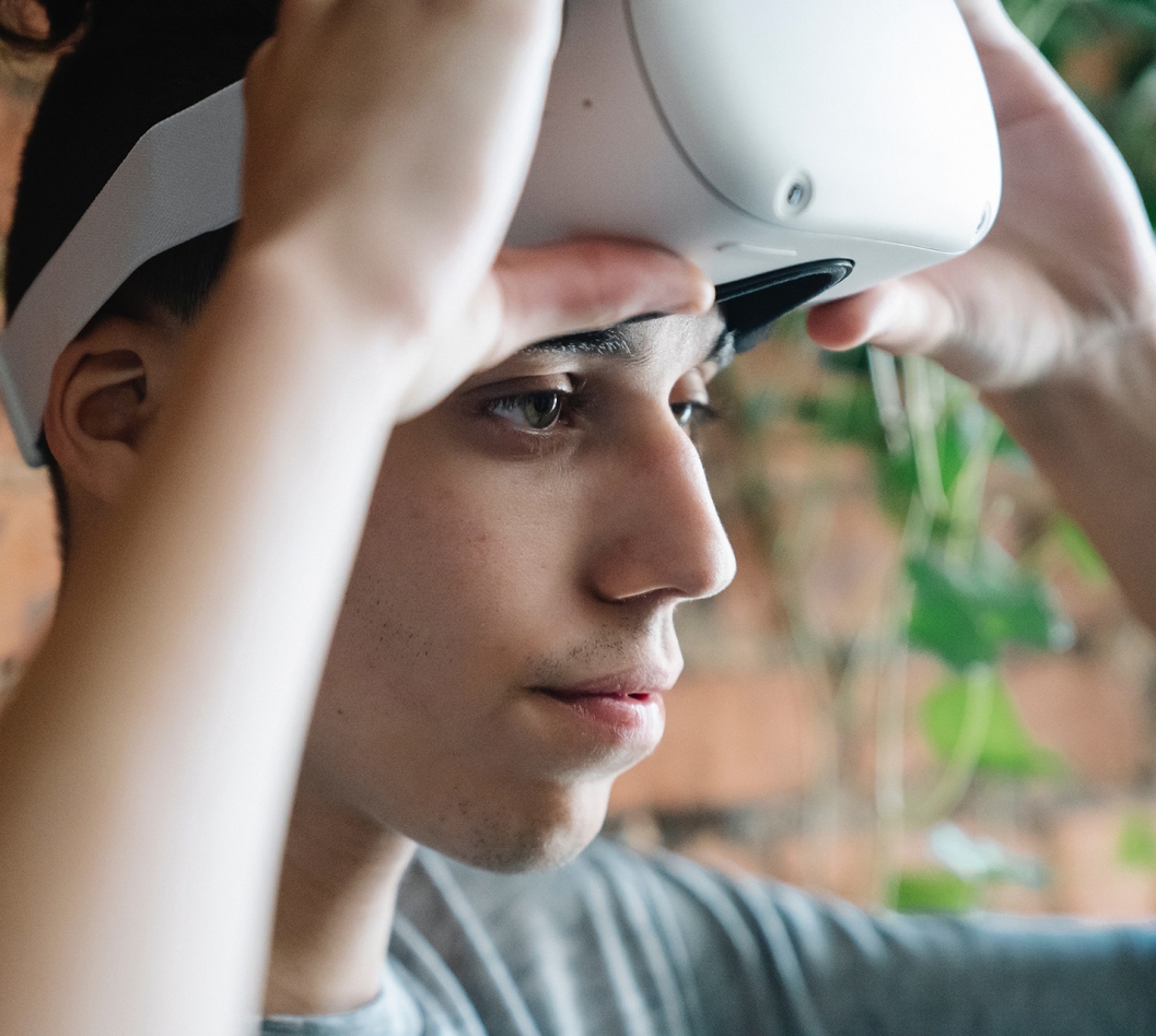 Someone wearing a VR headset