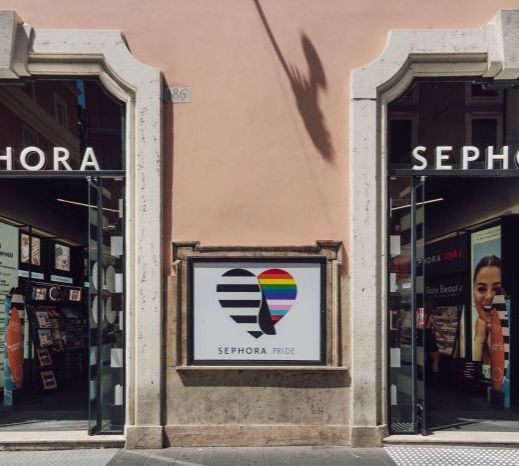 The Storefront of Sephora with the Pride campaign visible.