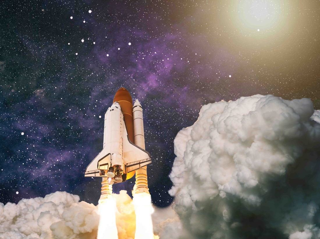 A rocket shoots up