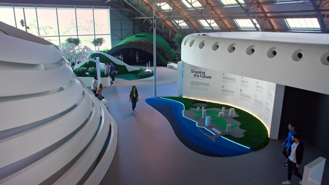 A person walking throughout the Ellinikon Experience Center