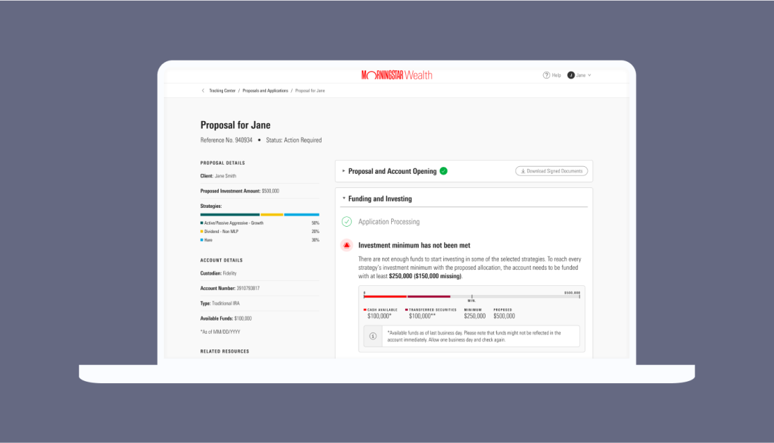 Morningstar platform interface showing a dashboard