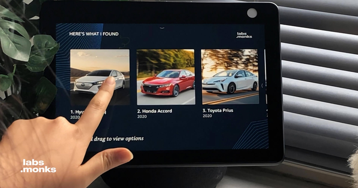 Alexa skill results screen for selecting a car based on lifestyle needs