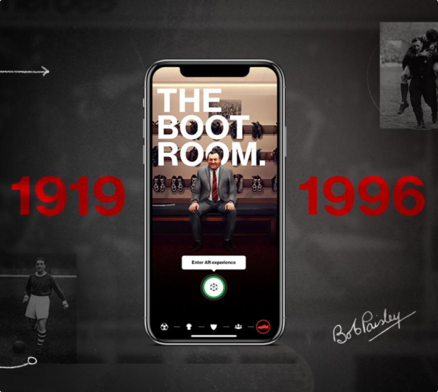 a cell phone with the Boot Room AR experience loaded on it