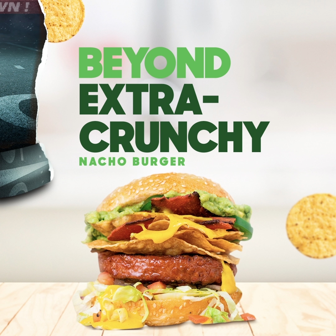 A big cheeseburger made using beyond meat