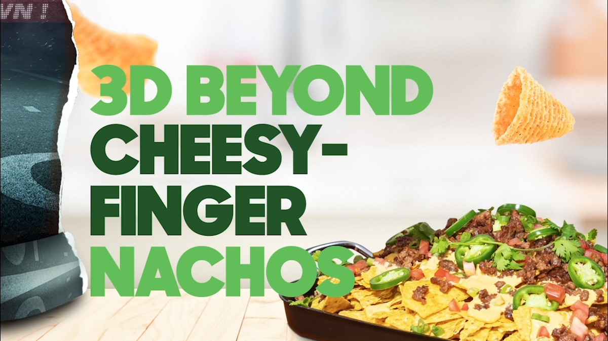 Cheesy nacho dish made with beyond meat