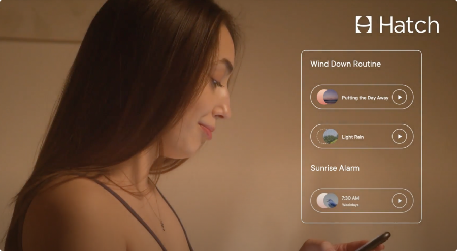 A woman staring at a Hatch device