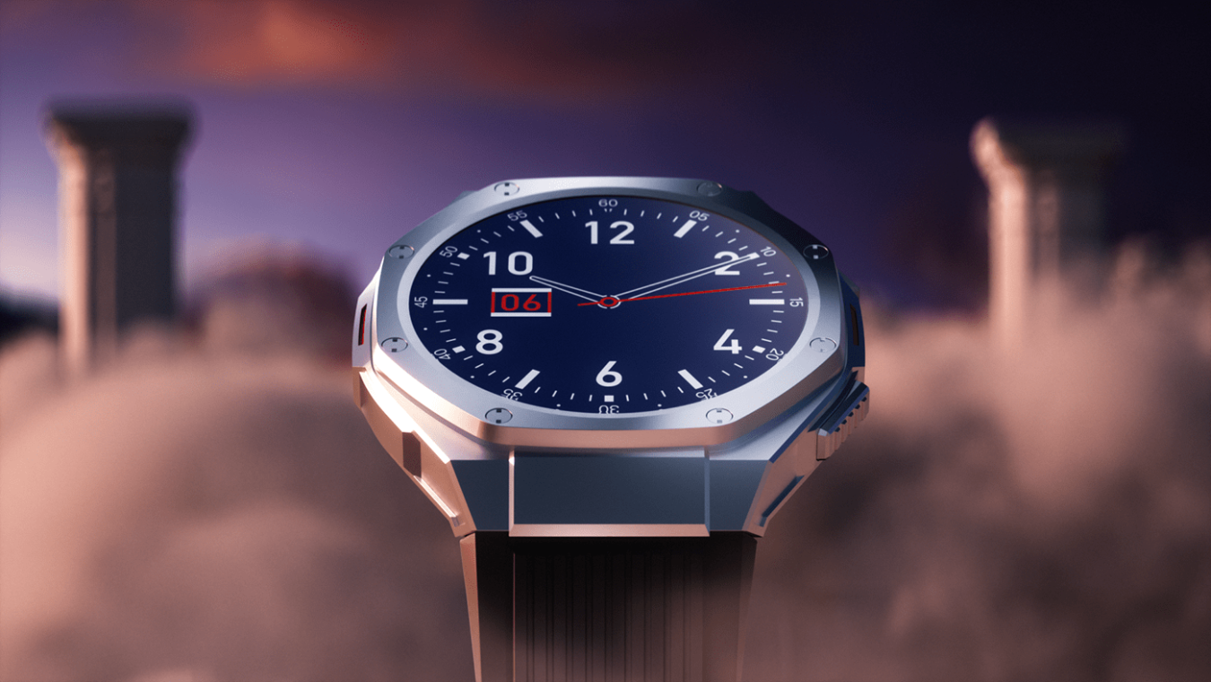 Hyper realistic animation of a boAt_Enigma watch floating above the clouds.