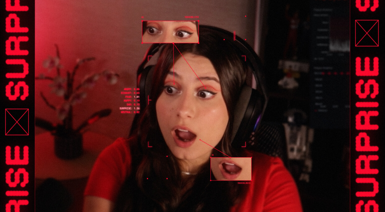 A Twitch streamer watching the premier of Stranger Things and being scared. AI has analyzed their face for signs of fear and surprise, affecting the price of Pringles.