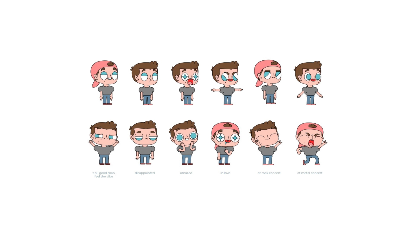 Character design illustratons of the hero of the animation.