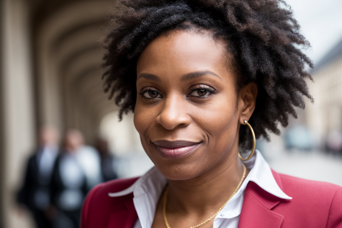 A woman in business attire waiting for a train