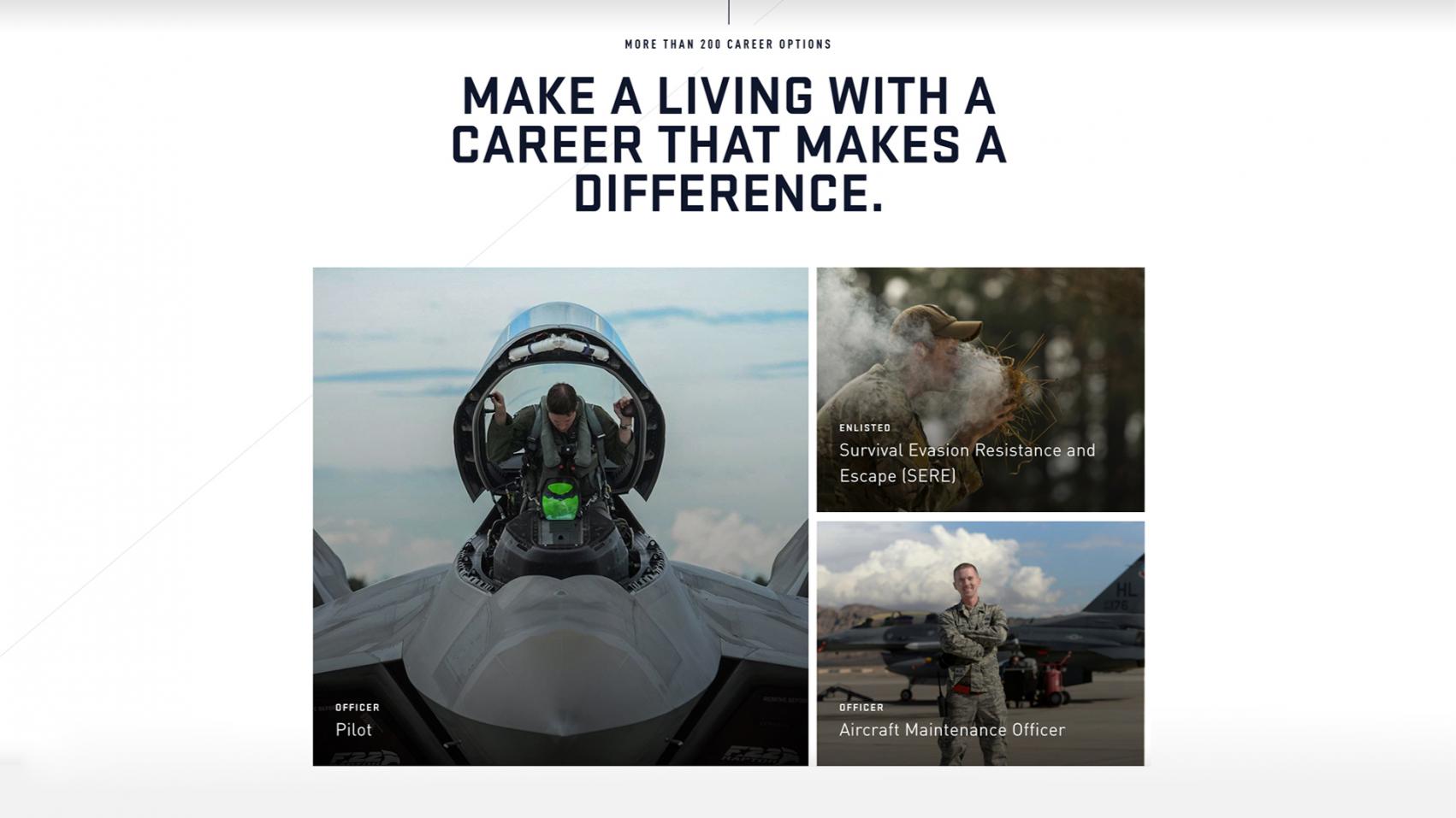 Career screen from the U.S. Airforce website
