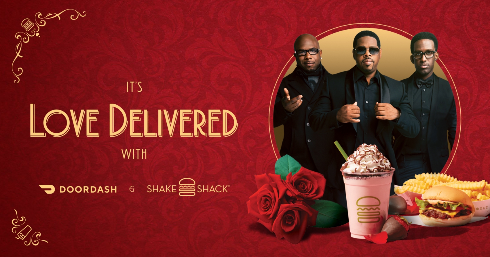 DoorDash Love Delivered Campaign ad showing Boyz II Men above food