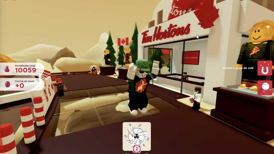 An avatar landing on a platform in tims speed run on roblox