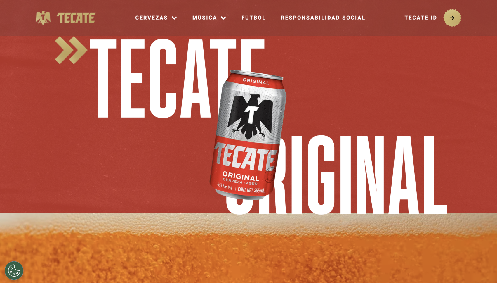 Tecate website homepage with the red beer can