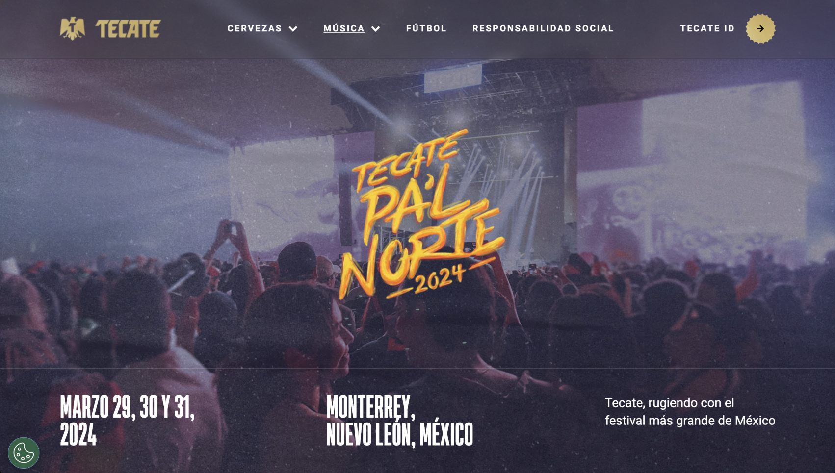 Tecate Music landing page showing events they sponsor