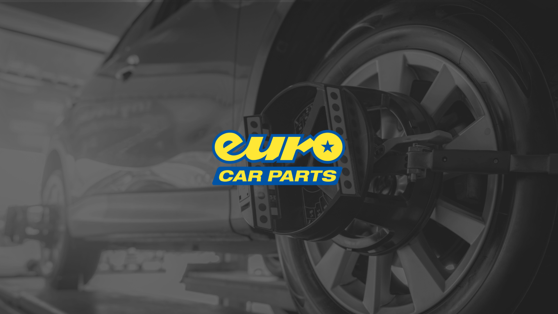 EuroCarParts Logo on a black and white background of a garage with a car inside