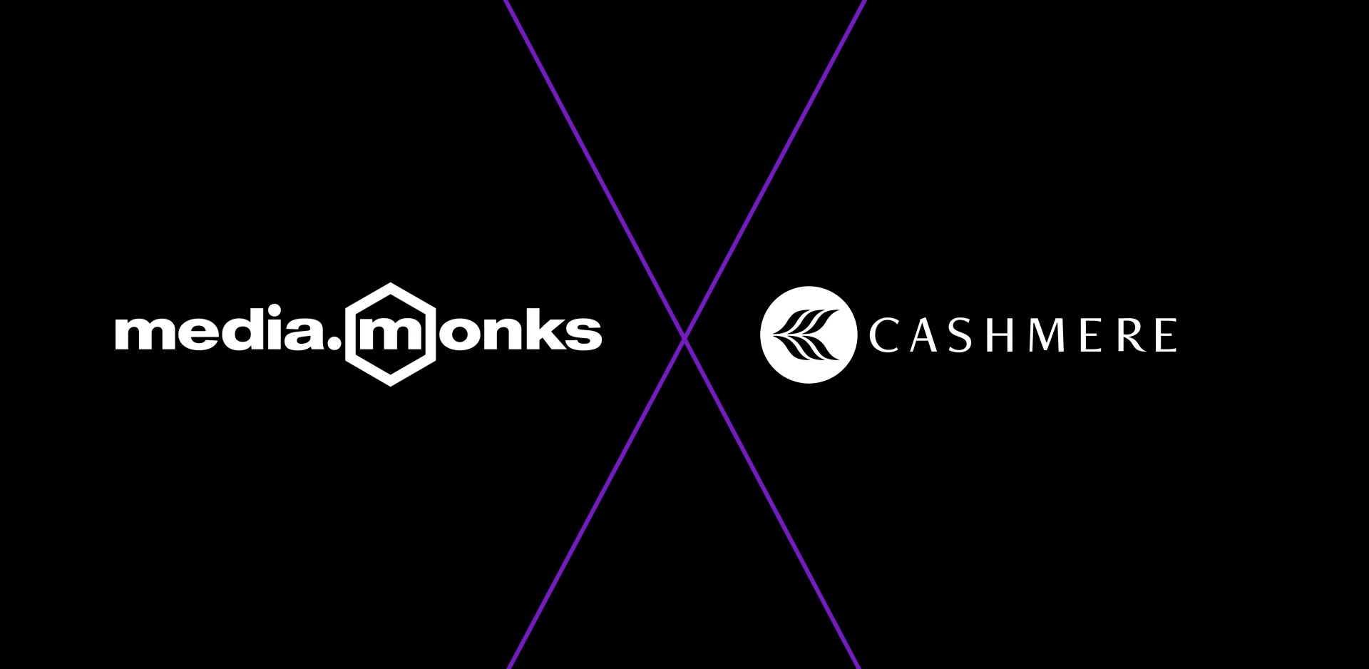 Media.Monks and Cashmere logos merging on a black background