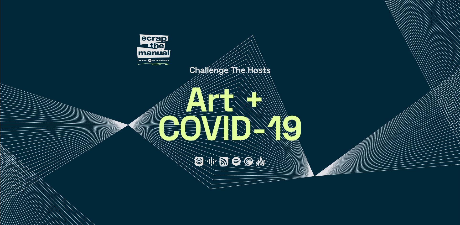 Text against a blue background that reads, "Art + COVID-19"
