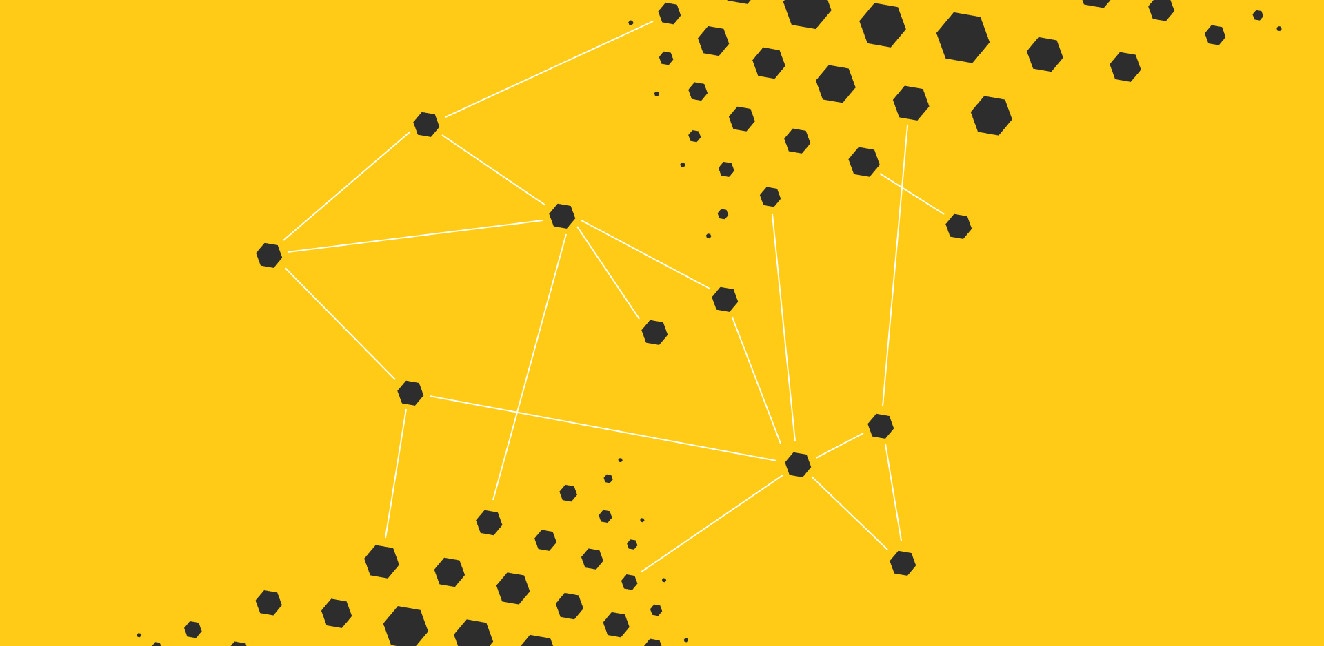 Black hexagons connecting from a thin white line