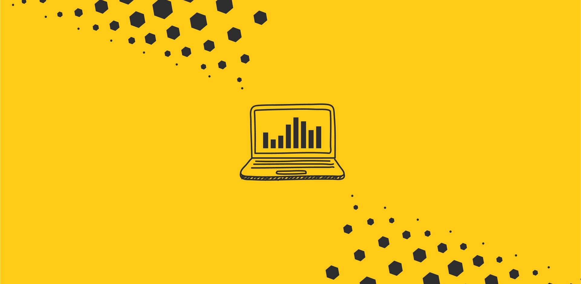 Laptop with black data points surrounding it