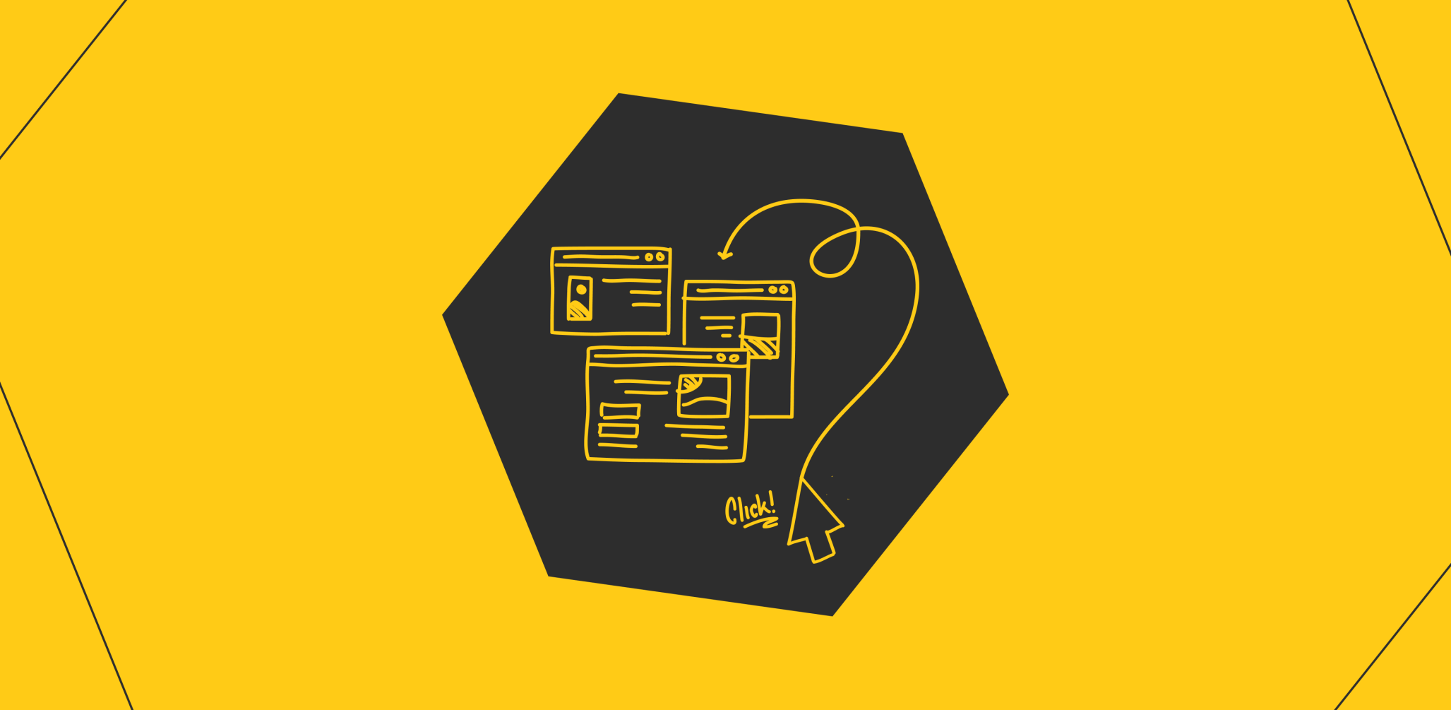 A scribble of browser windows showing ads and a mouse clicking on them