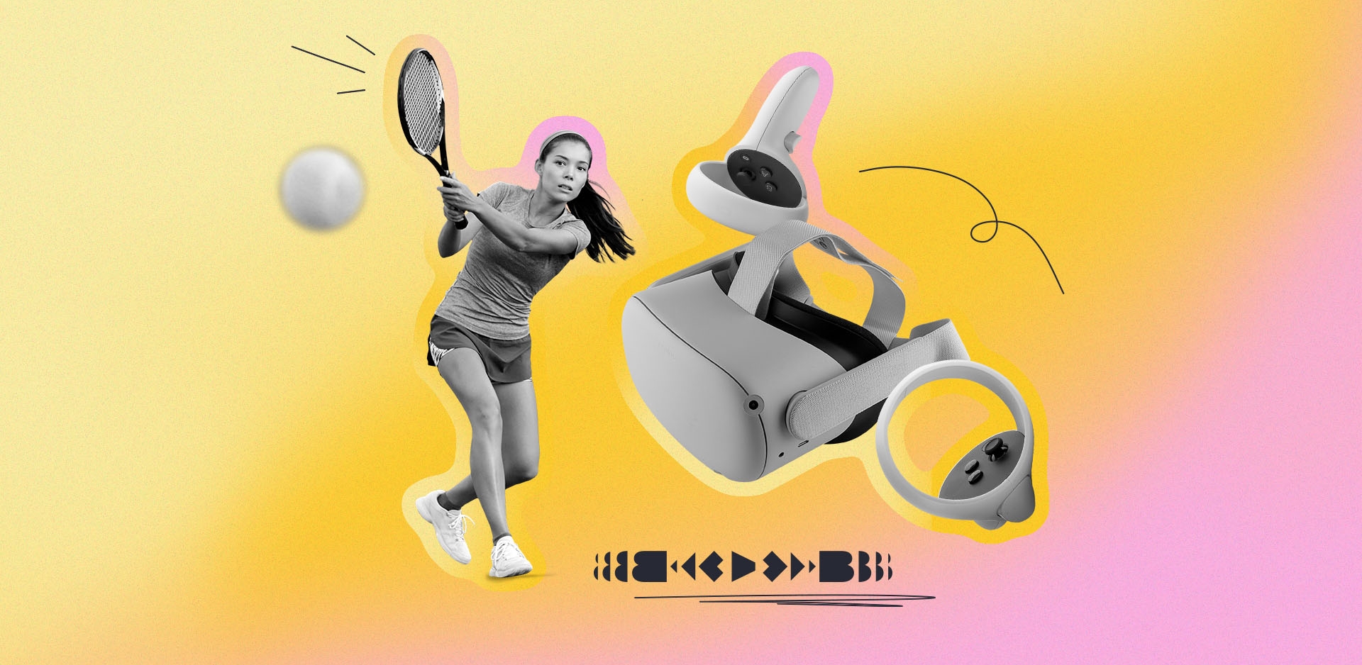 A person hitting a tennis ball and an augmented reality headset