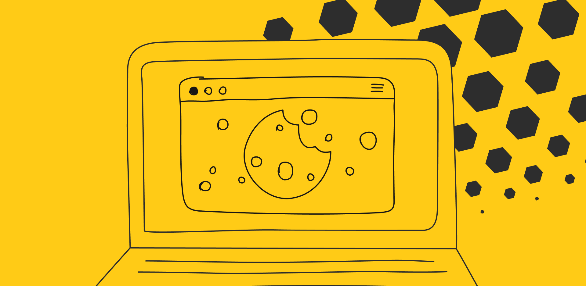 An illustrated laptop with a cookie on it