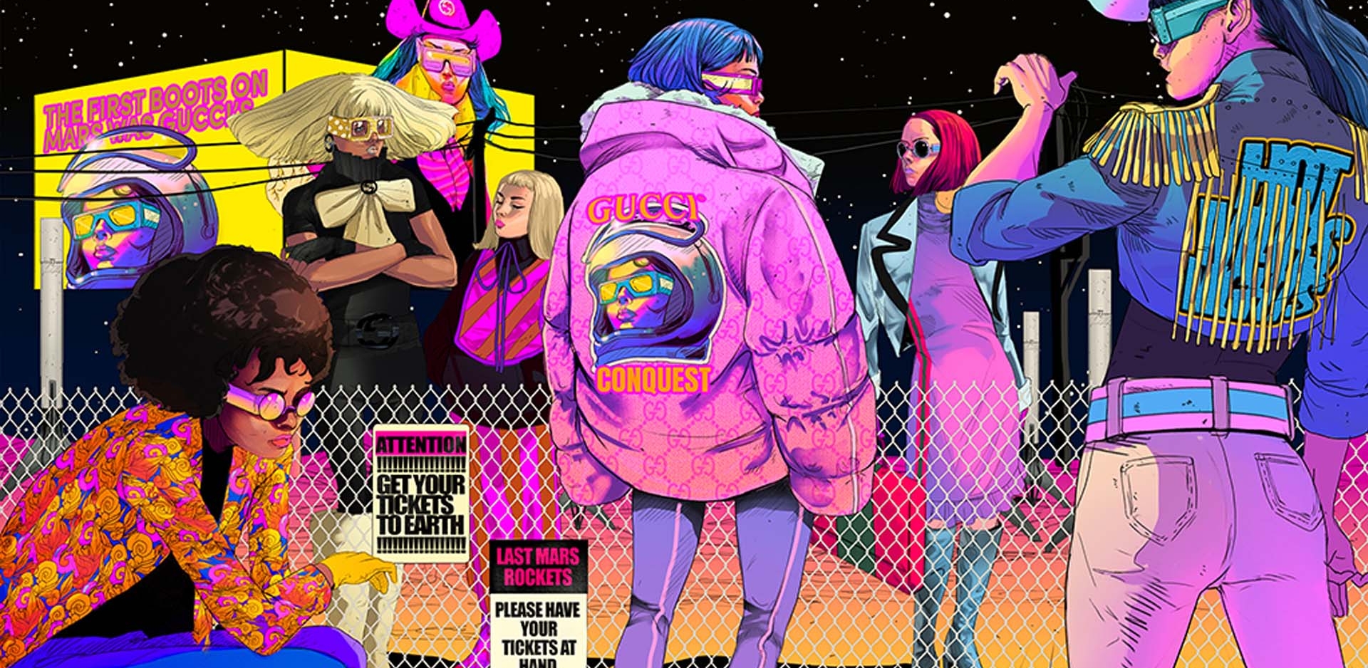 A Gucci NFT showing colorful illustrations and clothing