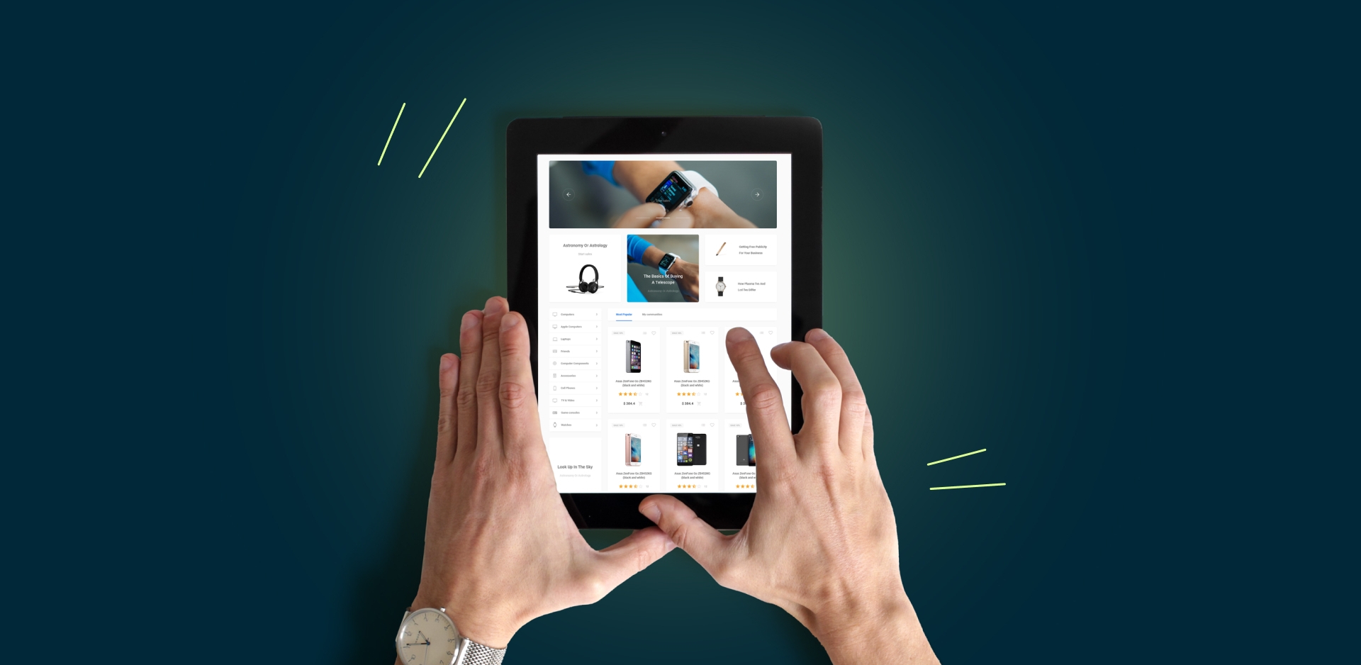 Hands holding an tablet shopping online