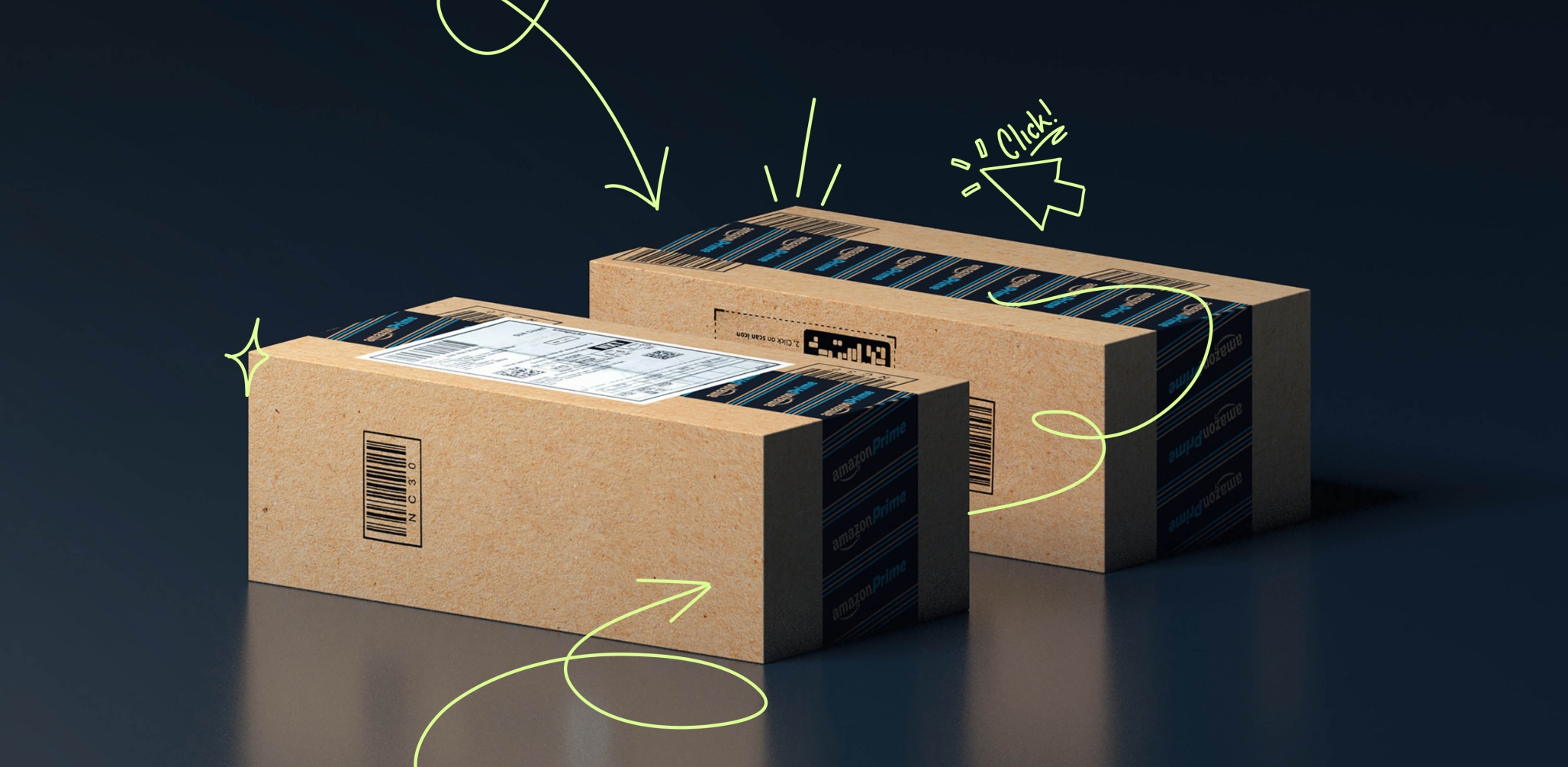 Amazon boxes on a black table